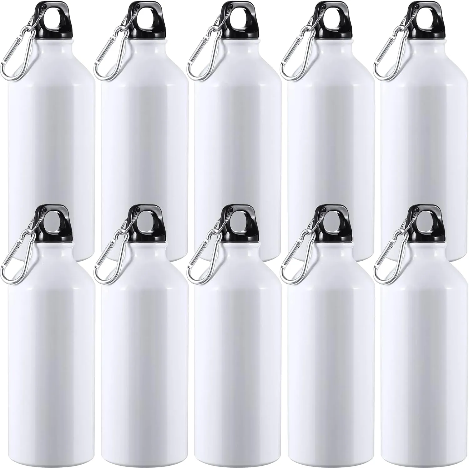 CHENGU 10 Pcs Aluminum Water Bottle 20 oz Reusable Bottles Lightweight Leak Proof Aluminum Sports Travel Bottles with Twist Cap Buckle for Gym, Hiking, Cycling, Camping, Fishing