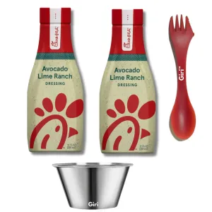 Chick-fil-A Avocado Lime Ranch Salad Dressing, 12 oz (2-pack) Bundle with Giri Plastic Spork and Stainless Steel Condiment Cup (3 Items)