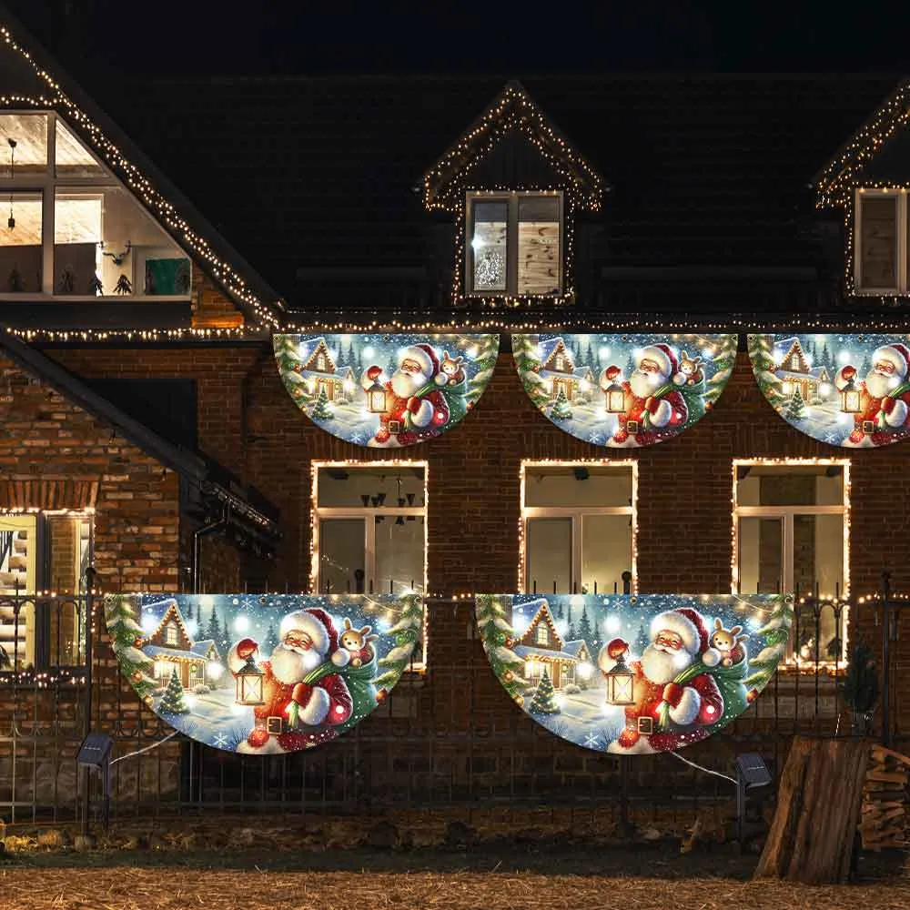Christmas Joyful Santa Claus Holding Glowing Lantern Winter Xmas Holiday Solar Led Fan Flag TQN4272SL