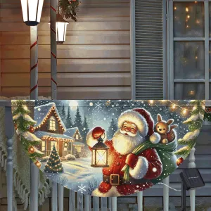 Christmas Joyful Santa Claus Holding Glowing Lantern Winter Xmas Holiday Solar Led Fan Flag TQN4272SL