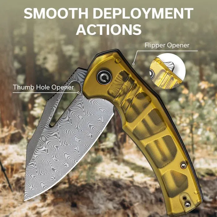 CIVIVI BullTusk Flipper Knife, Ultem Handle, 3.48" Damascus Blade