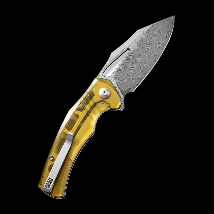 CIVIVI BullTusk Flipper Knife, Ultem Handle, 3.48" Damascus Blade