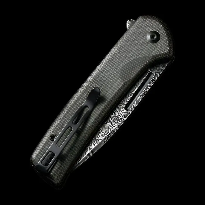 CIVIVI Conspirator, Dark Green Micarta Handle, Black Rubbed Damascus Blade