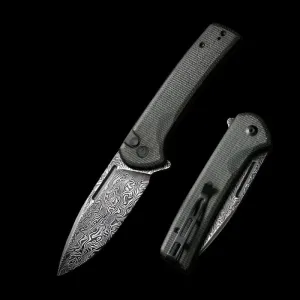 CIVIVI Conspirator, Dark Green Micarta Handle, Black Rubbed Damascus Blade