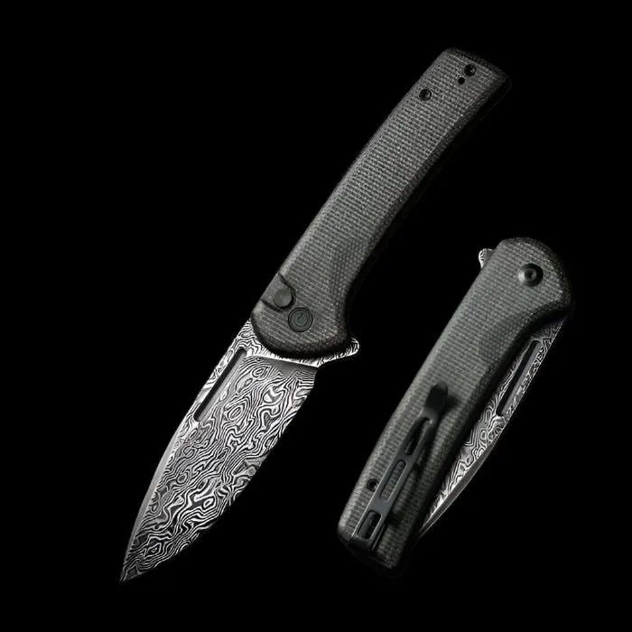 CIVIVI Conspirator, Dark Green Micarta Handle, Black Rubbed Damascus Blade