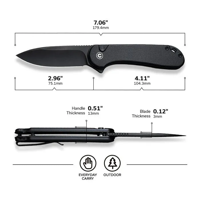 CIVIVI Elementum 2, Black G10 Handle, Black Stonewashed Nitro-V Blade