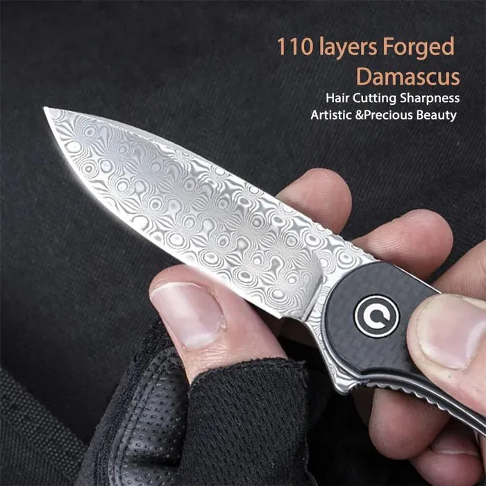 CIVIVI Elementum Flipper, Carbon Fiber & G10 Handle, 2.96" Damascus Blade