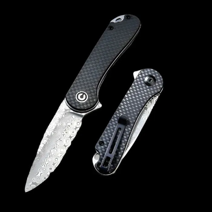 CIVIVI Elementum Flipper, Carbon Fiber & G10 Handle, 2.96" Damascus Blade