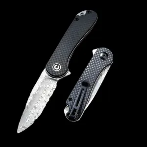 CIVIVI Elementum Flipper, Carbon Fiber & G10 Handle, 2.96" Damascus Blade