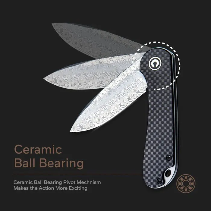 CIVIVI Elementum Flipper, Carbon Fiber & G10 Handle, 2.96" Damascus Blade