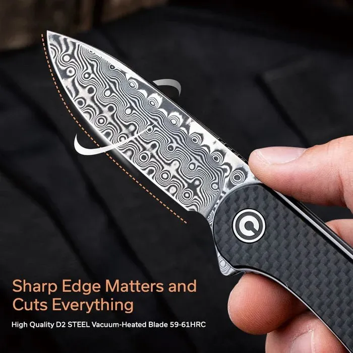 CIVIVI Elementum Flipper, Carbon Fiber & G10 Handle, 2.96" Damascus Blade