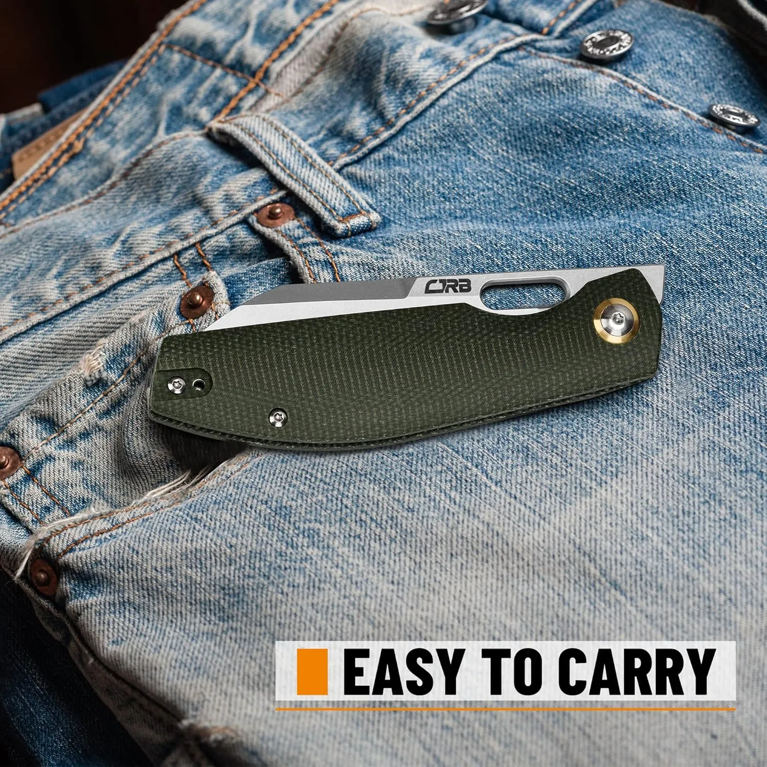 CJRB Pocket EDC Knife Ekko(J1929) Small Folding Knife AR-RPM9 Steel Blade and Green Micarta Handle Outdoor for Men Women for Gifts