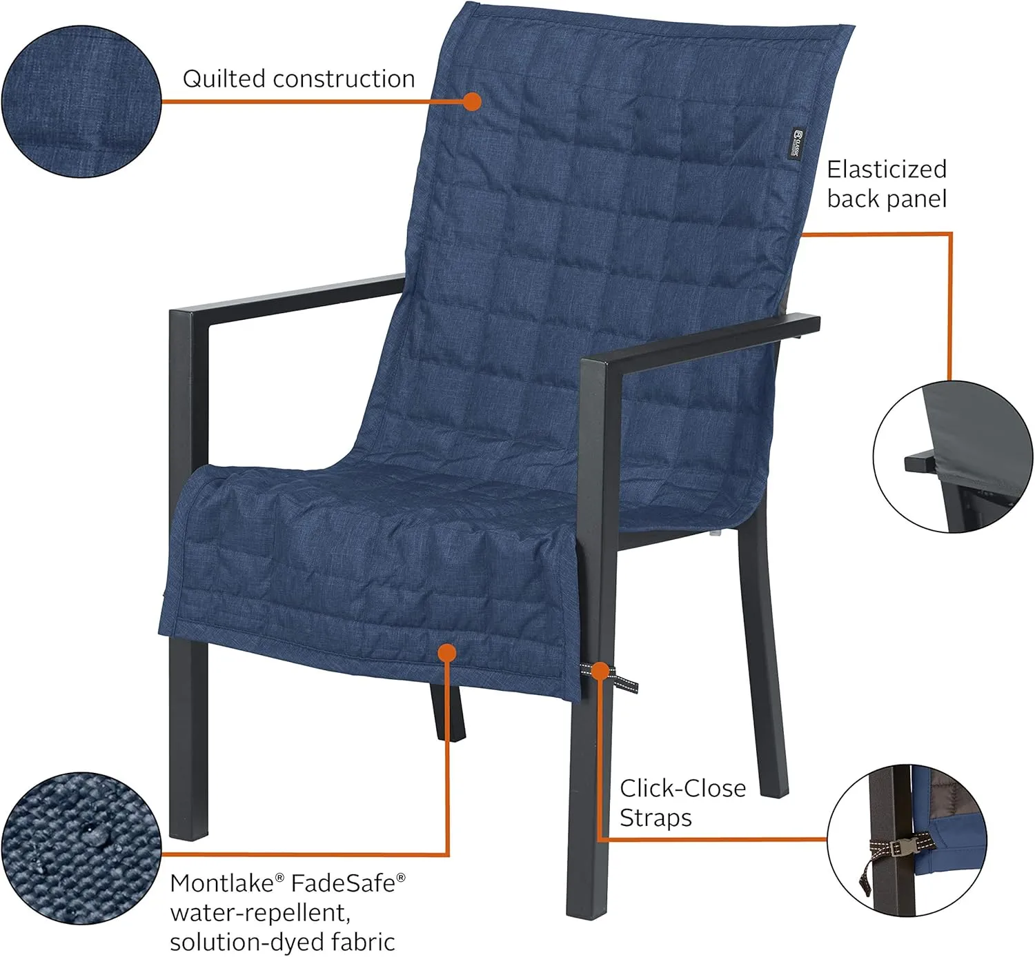 Classic Accessories Montlake Water-Resistant 45 Inch Patio Chair Slipcover, Heather Indigo, Patio Furniture Covers