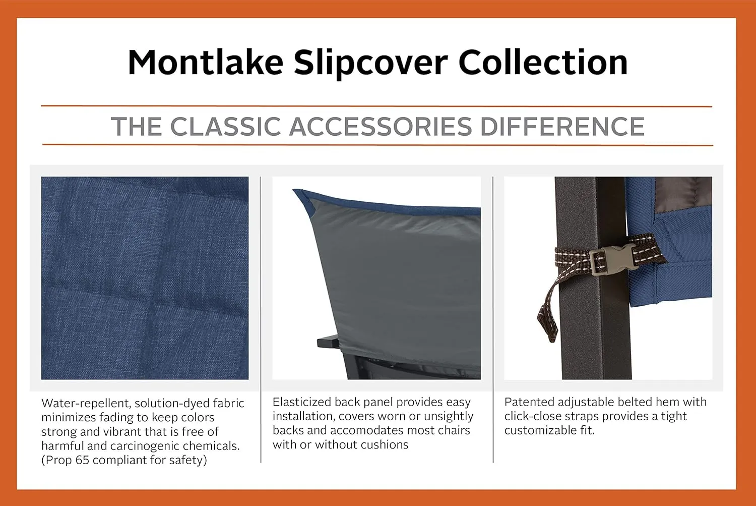 Classic Accessories Montlake Water-Resistant 45 Inch Patio Chair Slipcover, Heather Indigo, Patio Furniture Covers