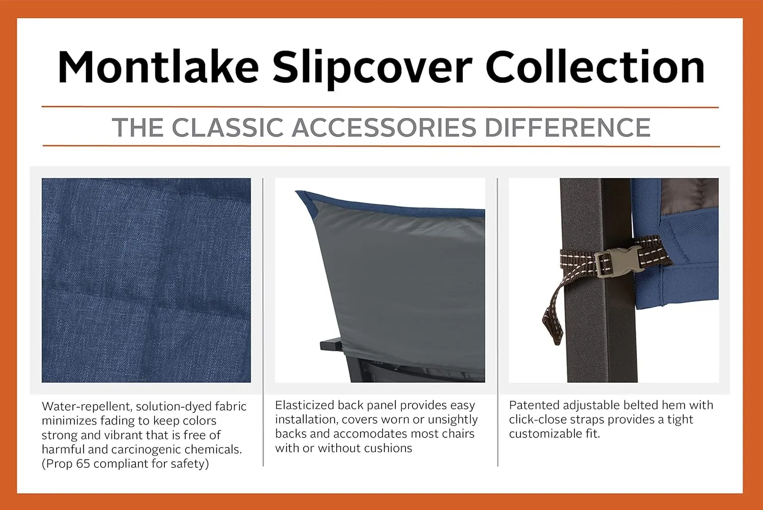 Classic Accessories Montlake Water-Resistant 45 Inch Patio Chair Slipcover, Heather Indigo, Patio Furniture Covers