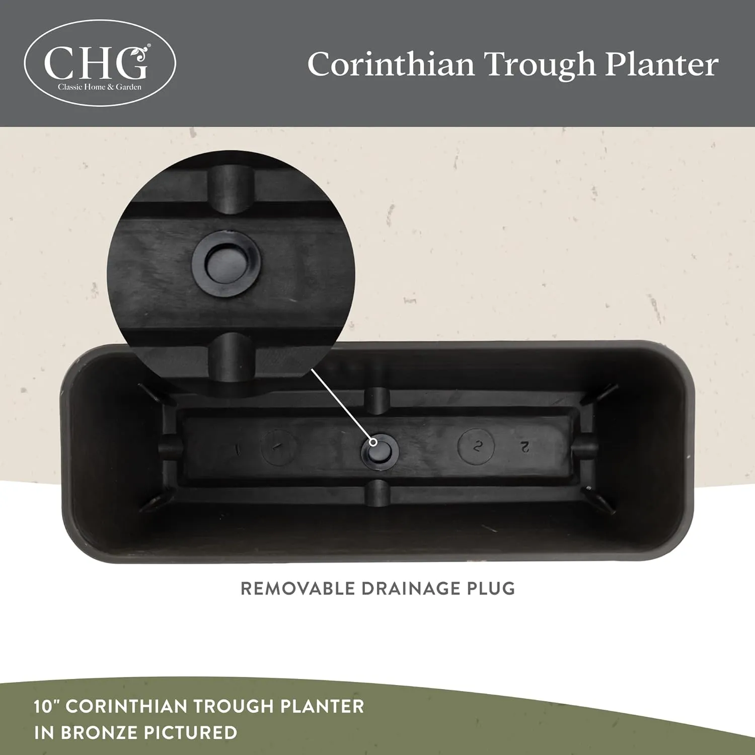 Classic Home and Garden Corinthian Rectangular Planter Box w/Drain Plug - Small Succulent Pots for Window Sills & More - Shallow Trough Planter for Indoor Outdoor Use (10”, Slate Blue, Pack of 1)