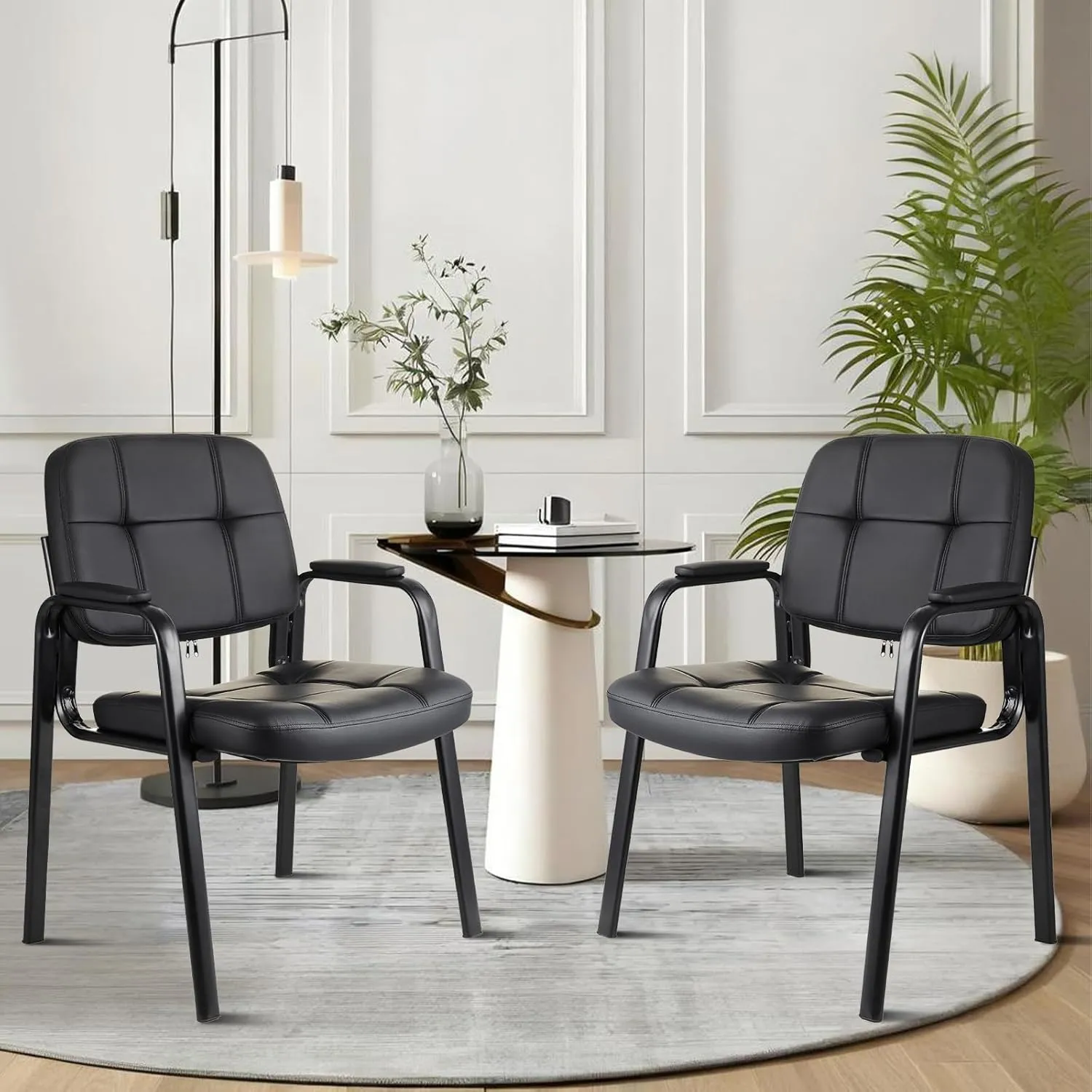 CLATINA Waiting Room Guest Chair with Bonded Leather Padded Arm Rest for Office Reception and Conference Desk Black