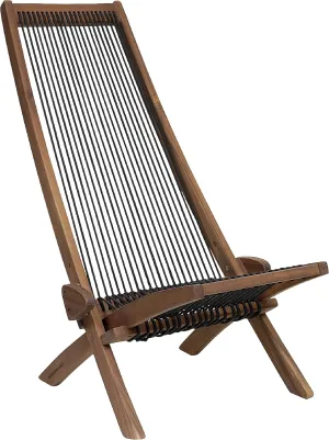 CleverMade Tamarack Folding Rope Chair - Foldable Outdoor Low Profile Wood Lounge Chair for the Patio, Backyard, and Deck, No Assembly Required