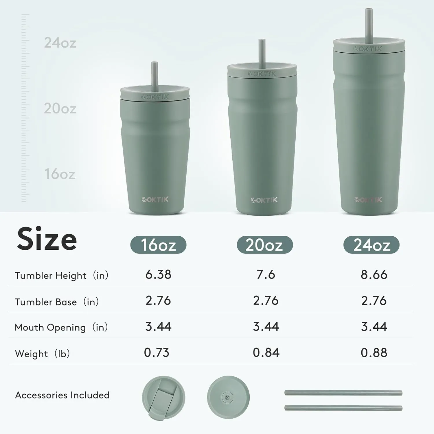 COKTIK 16oz Insulated Tumbler with Lid and Straw 2 Lids (Straw/Flip) Iced Coffee Cup Reusable Stainless Steel Travel Mug Water Bottle Cupholder Friendly for Women Men Her Him (Bay Leaf)