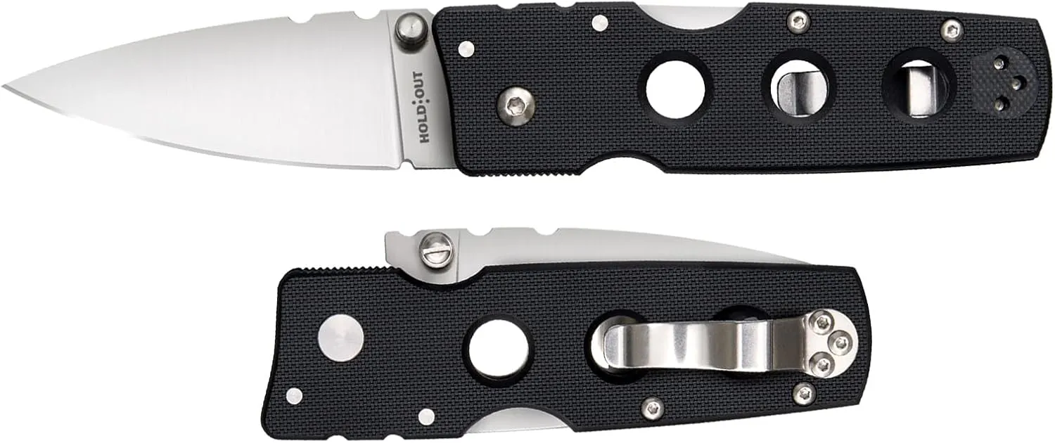 COLD STEEL Hold Out 3" S35VN Ultra-Sharp Blade 4" G-10 Handle Everyday Carry Pocket Folding Knife w/Tri-Ad Lock, Pocket Clip