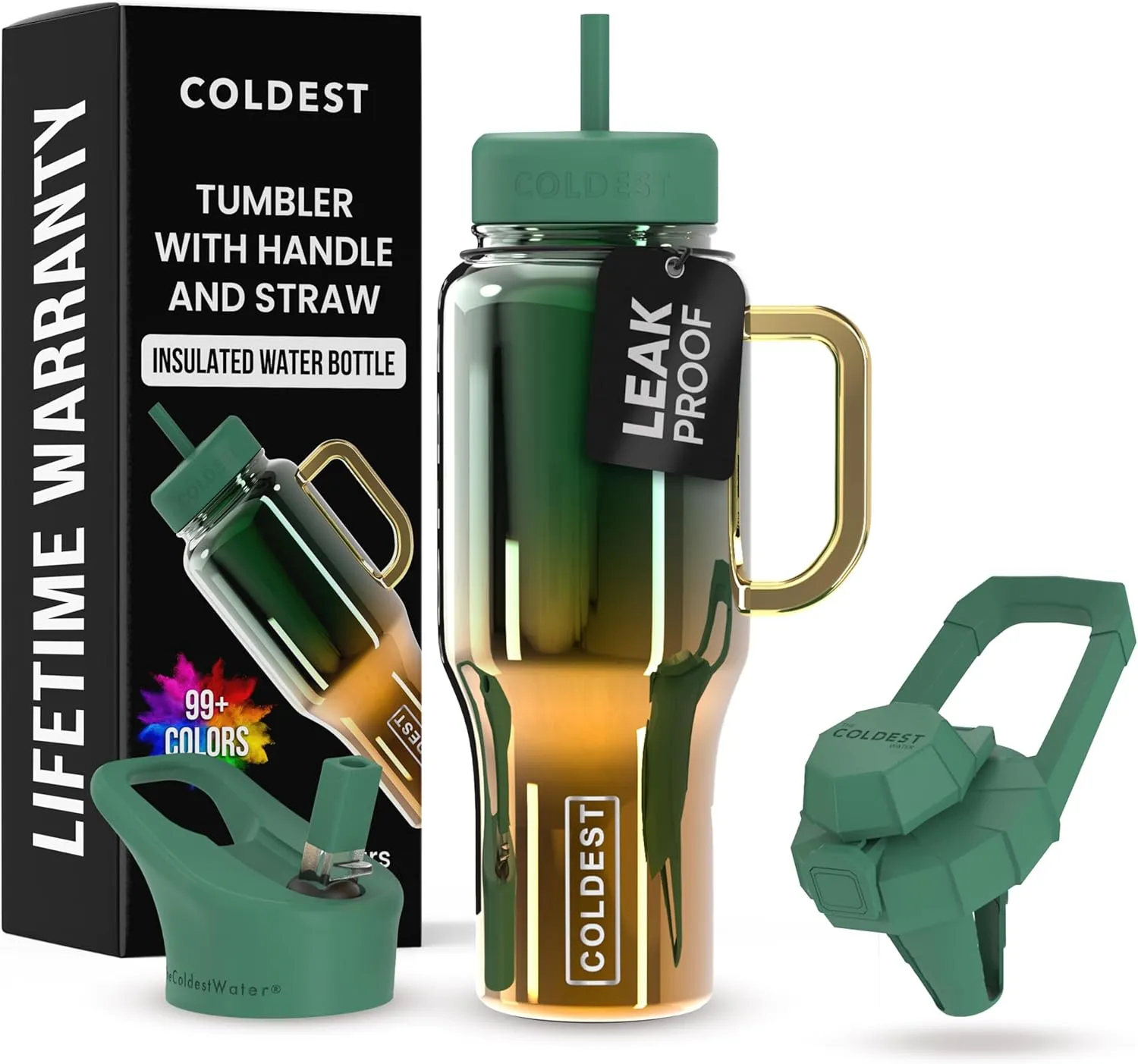 Coldest 40 oz Tumbler with Handle and Straw - 100% Spill Proof Tumbler with Straw (3 Lids) - Stainless Steel Insulated Leakproof Tumblers for Women & Men - Cup Holder Friendly - 36 oz (Atlantean Nova)