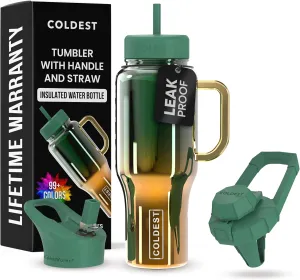 Coldest 40 oz Tumbler with Handle and Straw - 100% Spill Proof Tumbler with Straw (3 Lids) - Stainless Steel Insulated Leakproof Tumblers for Women & Men - Cup Holder Friendly - 36 oz (Atlantean Nova)