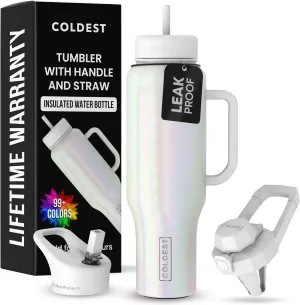 Coldest Tumbler with Handle and Straw Lid | 3 Lids Insulated Reusable Stainless Steel Water Bottle Travel Mug | Gifts for Women Him Her | Limitless Collection (46 oz, Cosmic Ice Glitter)