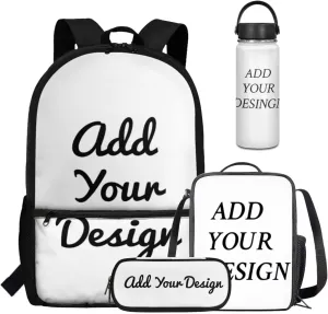 Coldinair Custom Backpack for School Boys Kids Personalized Backpack with Lunch Box and Water Bottle Pencil Case Lightweight School Bag for Primary Elementary Middle School Boys Travel Daypack