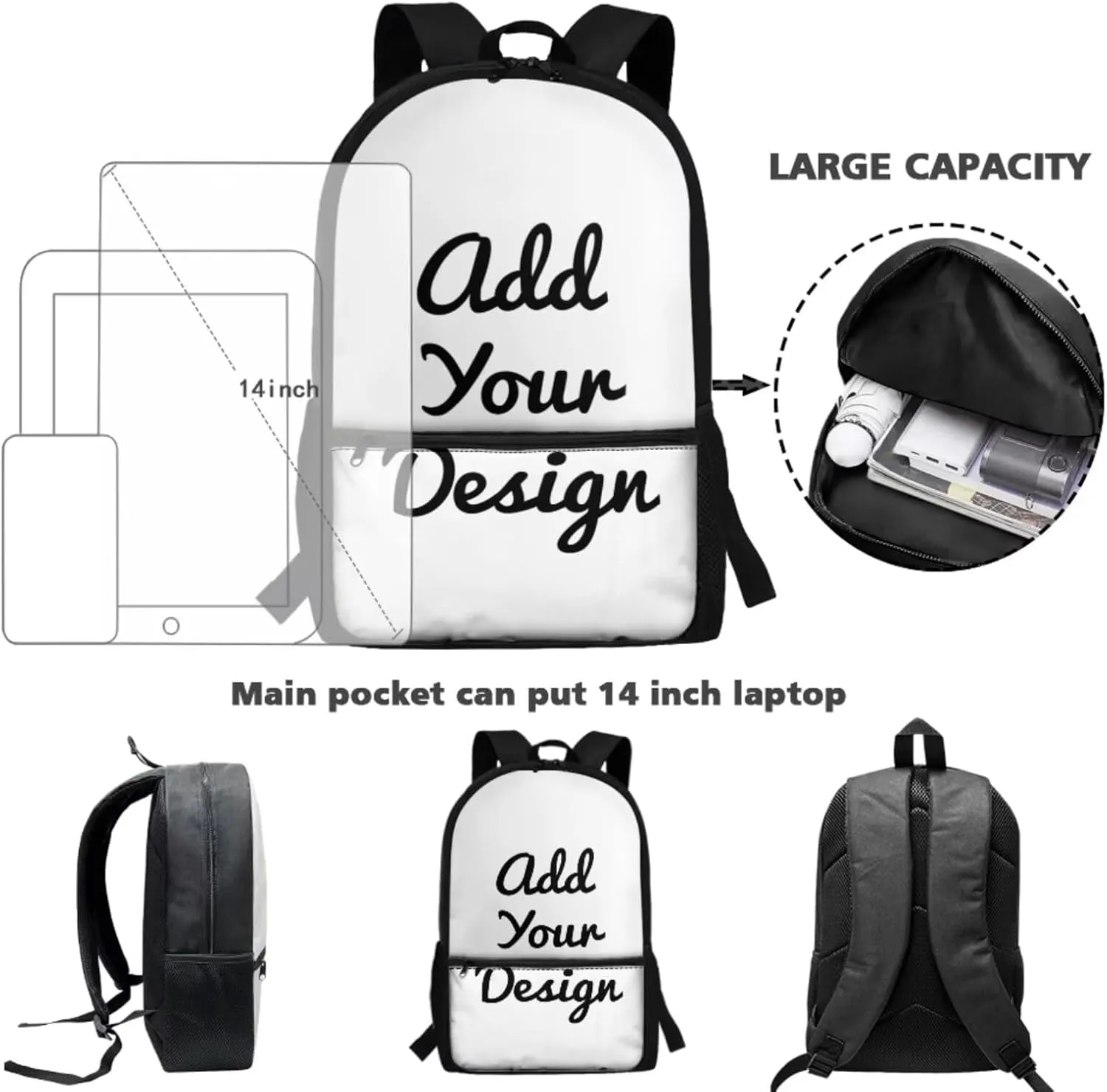 Coldinair Custom Backpack for School Boys Kids Personalized Backpack with Lunch Box and Water Bottle Pencil Case Lightweight School Bag for Primary Elementary Middle School Boys Travel Daypack