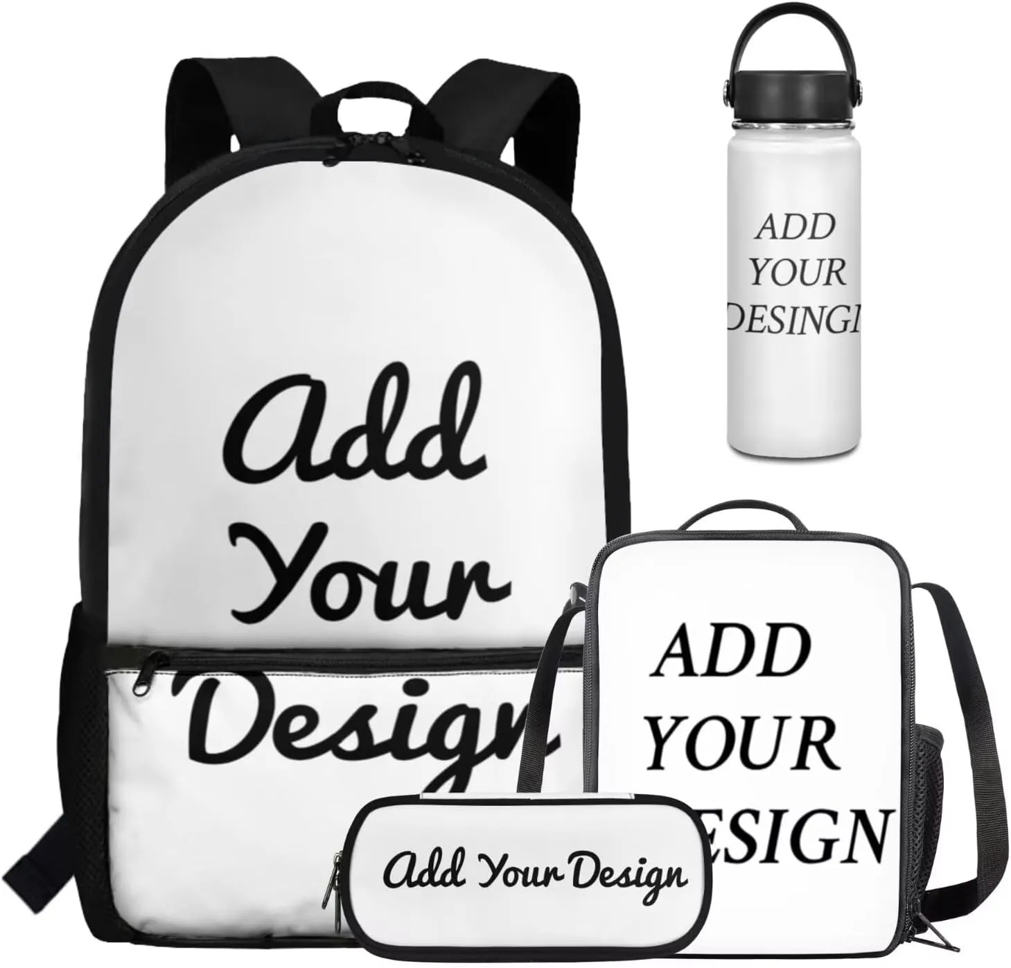 Coldinair Custom Backpack for School Boys Kids Personalized Backpack with Lunch Box and Water Bottle Pencil Case Lightweight School Bag for Primary Elementary Middle School Boys Travel Daypack