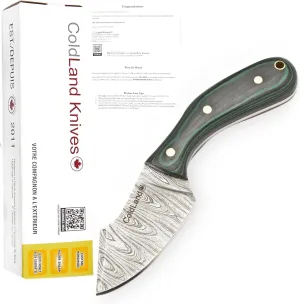 ColdLand Handmade Damascus Steel Skinning Knife – 7 Inches Full Tang Fixed Blade with Micarta Handle & Leather Sheath – Skinning Knife for Hunting, EDC, Picnic & Camping - NAK19