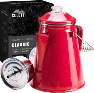 COLETTI Classic Percolator Coffee Pot — Camping Coffee Percolator, Campfire Coffee Pot – Camping Percolator for Groups — Brew for the Whole Campsite (Red, 12 Cup)