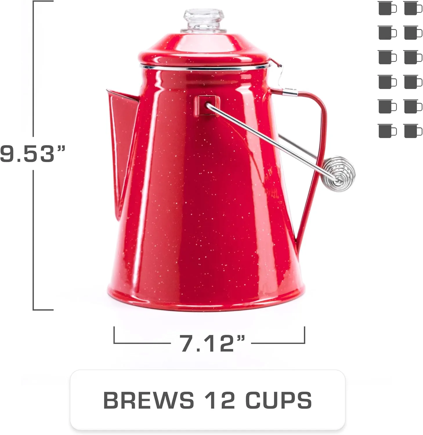 COLETTI Classic Percolator Coffee Pot — Camping Coffee Percolator, Campfire Coffee Pot – Camping Percolator for Groups — Brew for the Whole Campsite (Red, 12 Cup)