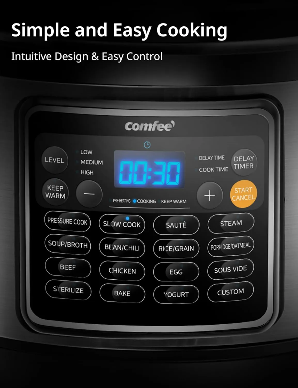 COMFEE' 16 in 1 Electric Pressure Cooker Olla de Presion Non-Stick Pot Yogurt Maker Rice Slow Saute Steamer 8 Quarts Stainless Steel