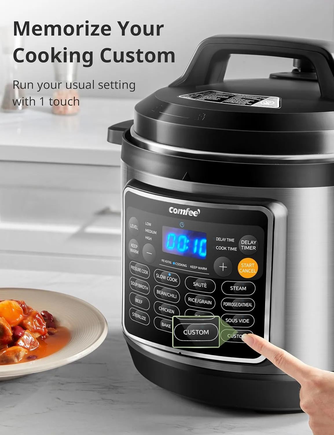 COMFEE' 16 in 1 Electric Pressure Cooker Olla de Presion Non-Stick Pot Yogurt Maker Rice Slow Saute Steamer 8 Quarts Stainless Steel