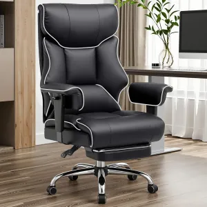 COMHOMA Big and Tall Office Chair 400lbs High Back Leather Executive Chair with Ergonomic Lumbar Support & Pocket Spring Cushion for Lower Back Pain Relief, White Black