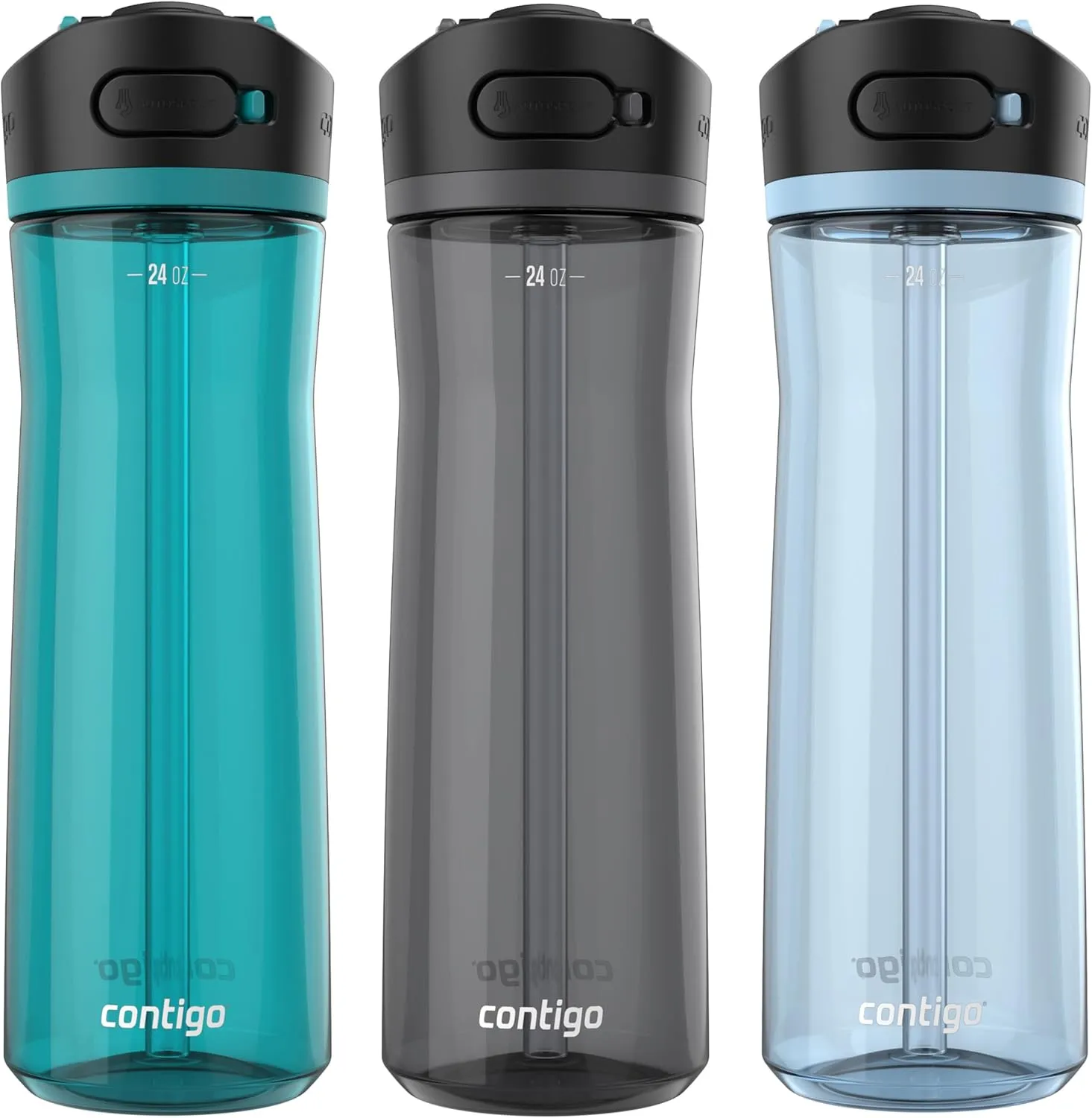 Contigo AUTOSPOUT Water Bottle 24 oz Leakproof Design Juniper/Sake/Glacier 3-Pack