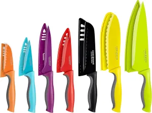 Cook N Home 14-Piece Coated Carbon Stainless Steel Knife Set with Sheaths, Multicolor