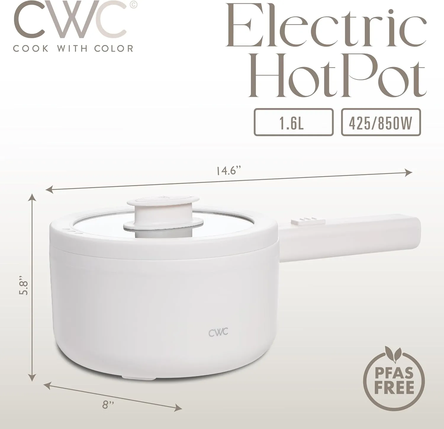 COOK WITH COLOR Electric Hot Pot, 1.6L Mini Cooker, 700W Power, Non-Stick Surface, Thermal Cut-Out Protection, Perfect for Rice, Noodles, Soups, Stews, Dorms, Apartments, and Small Kitchens, Cream