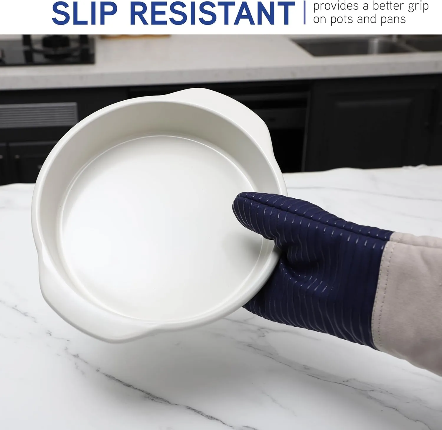 COOK WITH COLOR Silicone Oven Mitts- Heat Resistant Gloves with Soft Quilted Lining Oven Mitt Pot Holders for Cooking and BBQ, Navy, Material Mitt Set