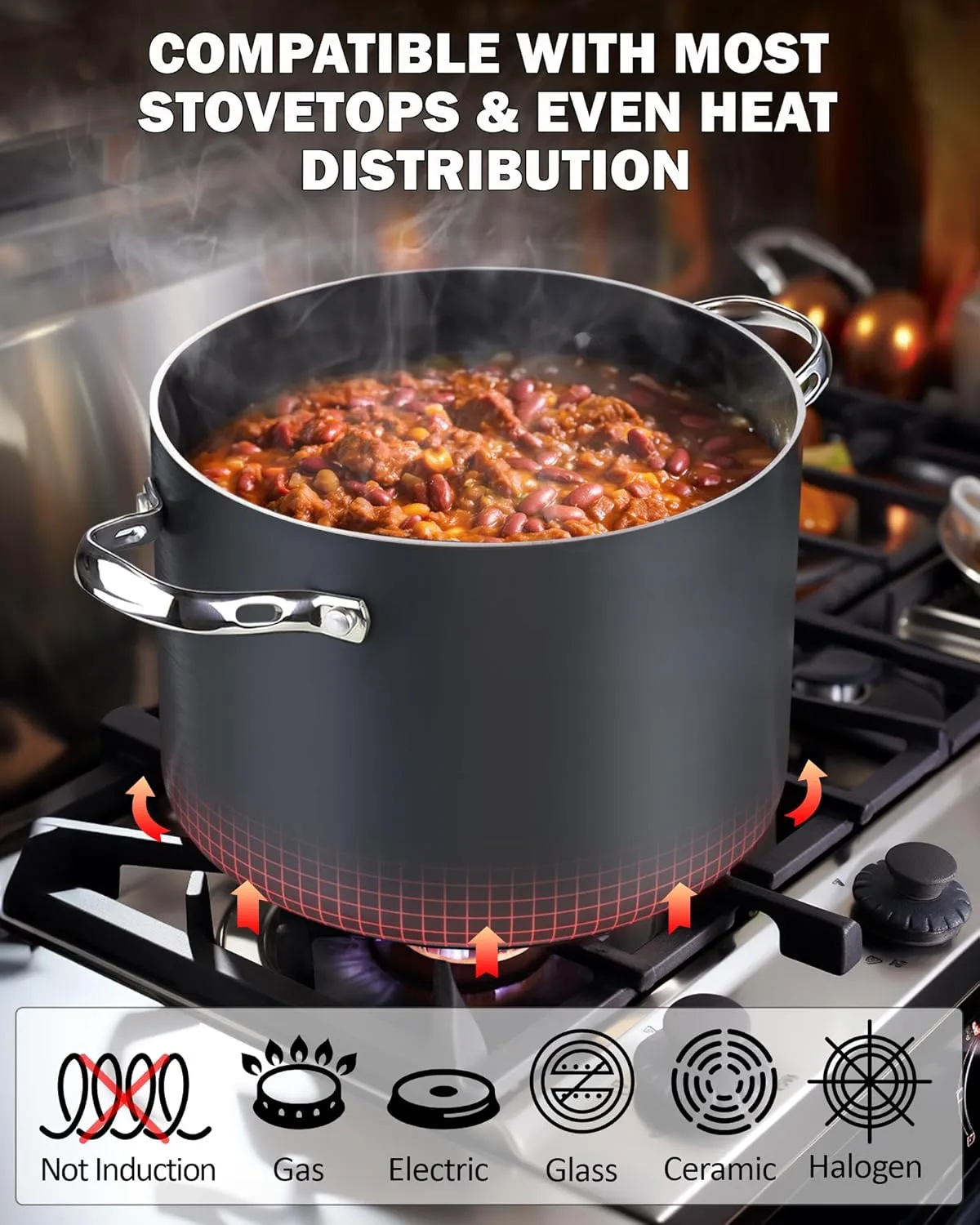 Cooks Standard Stockpot Dutch Oven Casserole with Glass Lid, 8-Quart Classic Hard Anodized Nonstick Soup Pot, Black