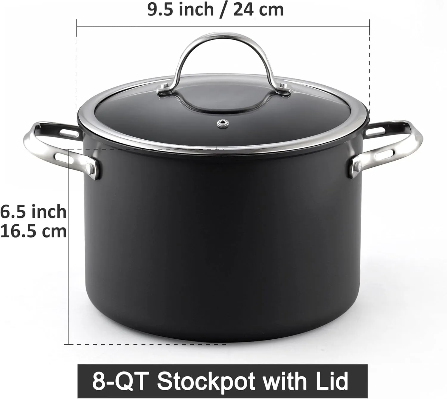 Cooks Standard Stockpot Dutch Oven Casserole with Glass Lid, 8-Quart Classic Hard Anodized Nonstick Soup Pot, Black