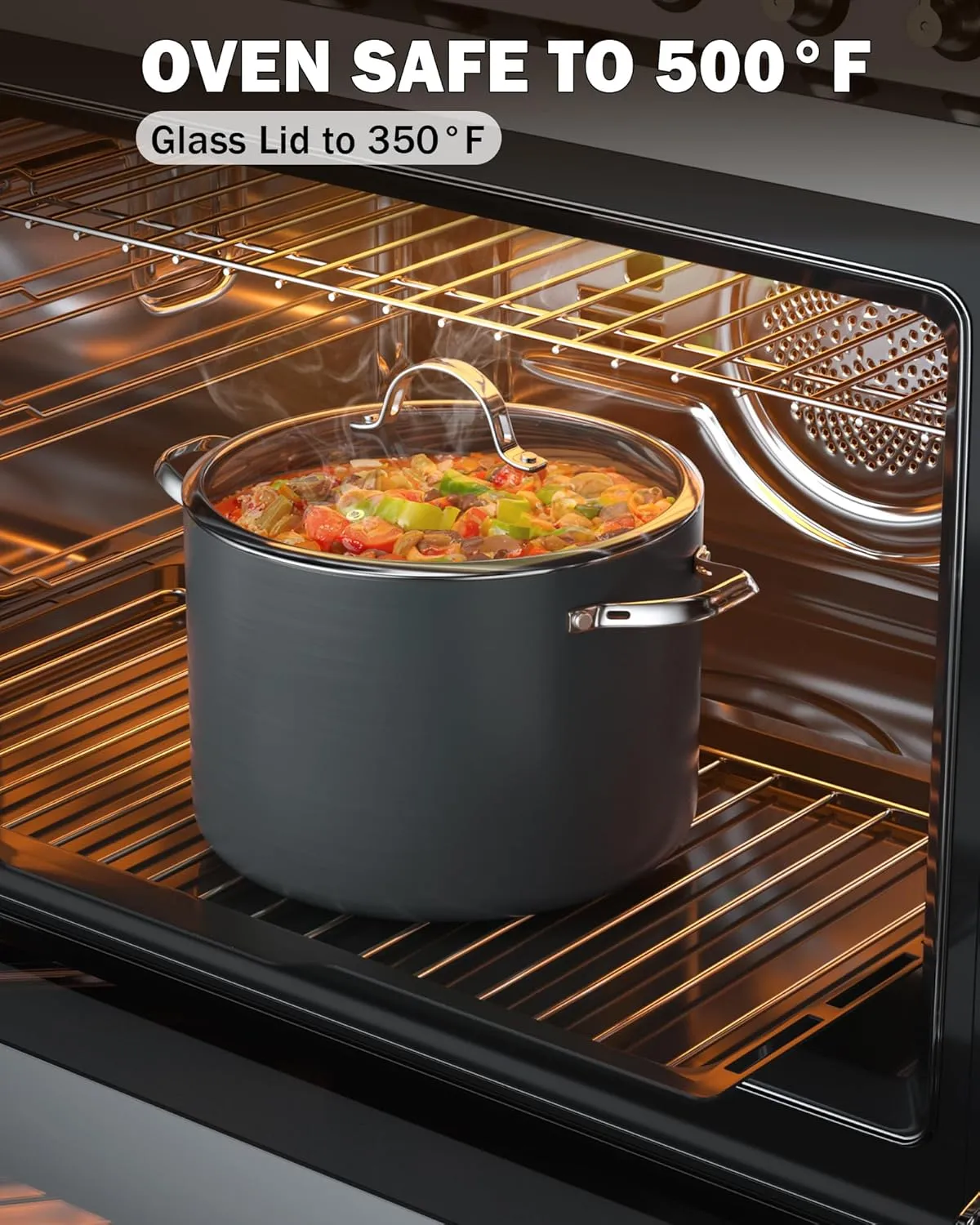 Cooks Standard Stockpot Dutch Oven Casserole with Glass Lid, 8-Quart Classic Hard Anodized Nonstick Soup Pot, Black