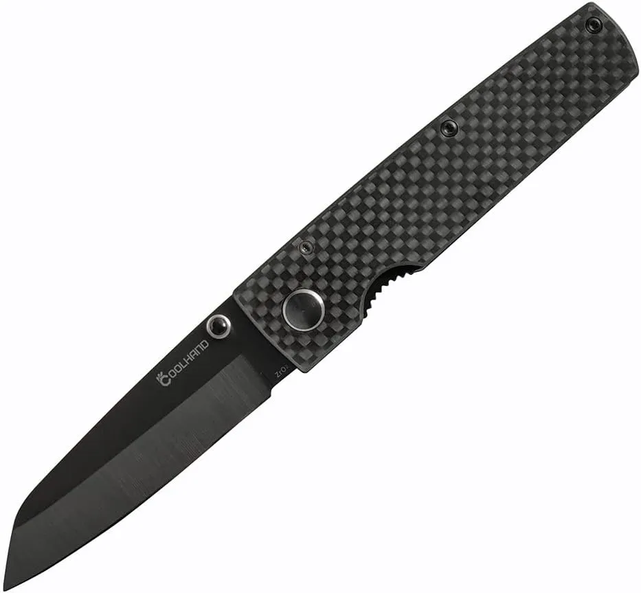 Cool Hand 3.87’’ Folding Pocket Knife - 2.75’’ Black Ceramic Sheep Foot Blade, Carbon Fiber Handle & Secure Liner Lock