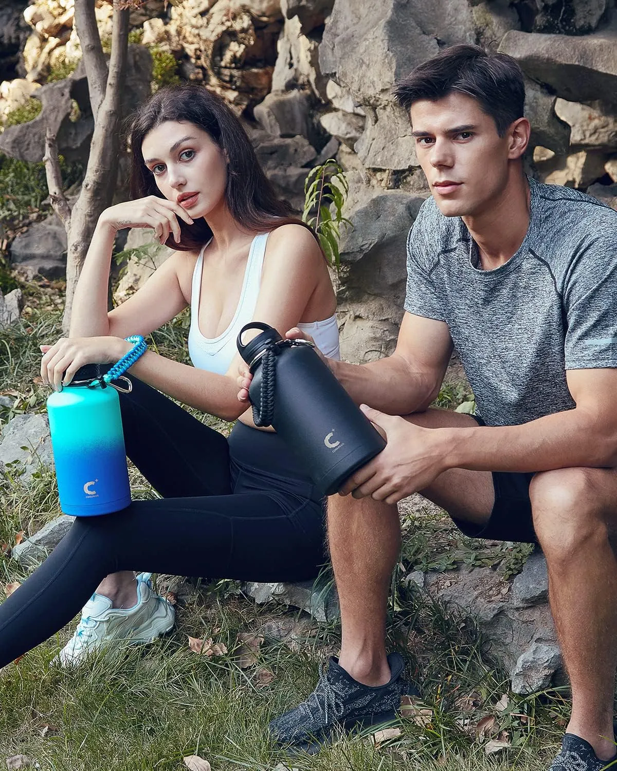 Coolplus 64 oz Insulated Water Bottle with Paracord Handle & 3 Lids, Half Gallon Water Jug Stainless Steel Hydro Water Bottle Leakproof Metal Flask, Keep 48H Cold and Leakproof