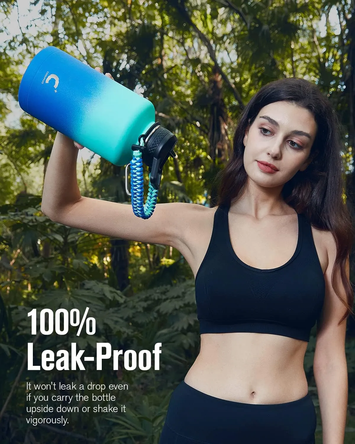 Coolplus 64 oz Insulated Water Bottle with Paracord Handle & 3 Lids, Half Gallon Water Jug Stainless Steel Hydro Water Bottle Leakproof Metal Flask, Keep 48H Cold and Leakproof