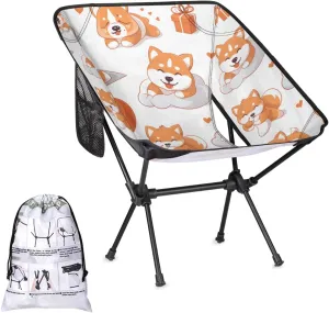 Corgi Baby Camping Chair Portable Folding Aluminum Alloy Chairs Lightweigh with Side Pocket for Beach Trip Picnic Outdoor Sports Camp Chair Back Chair for Camping Beach
