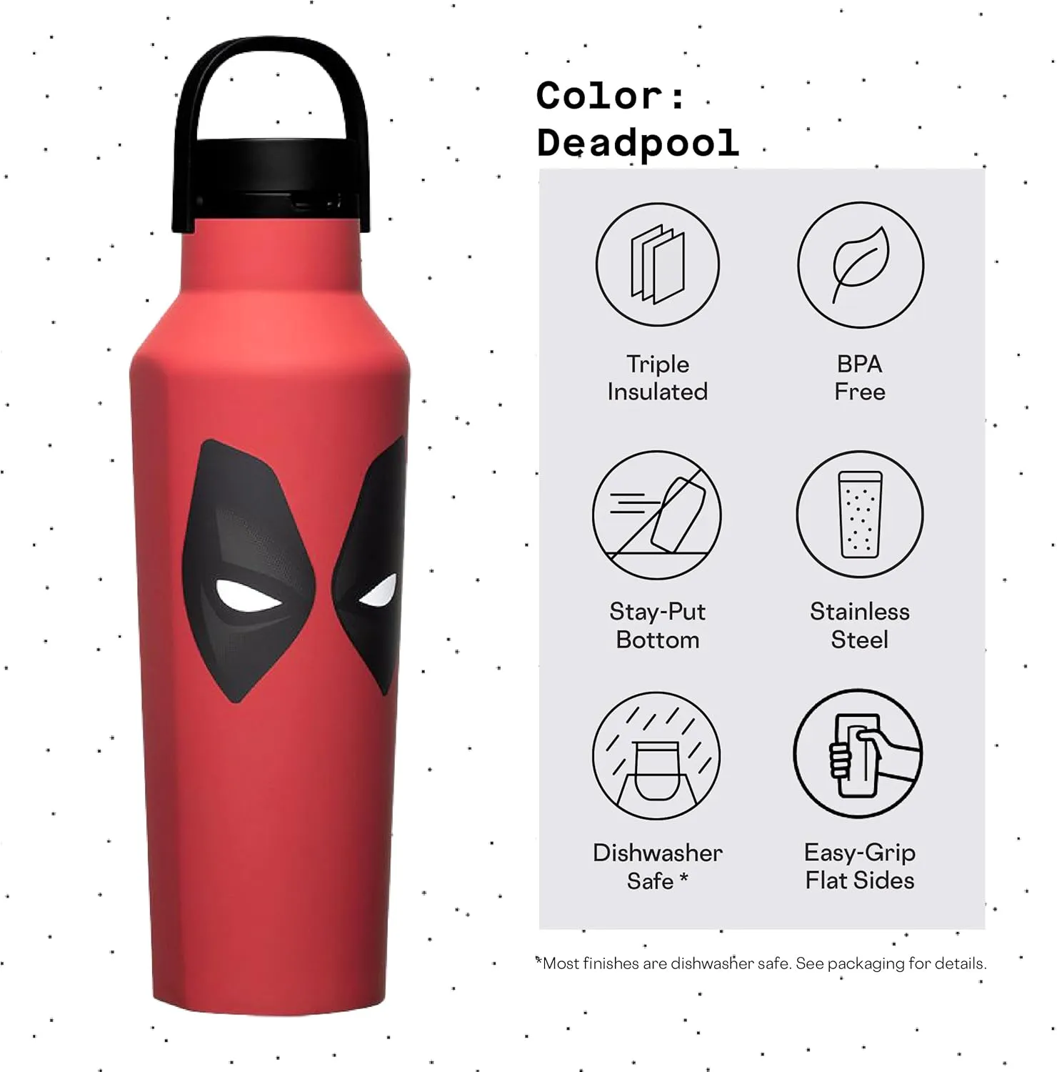 Corkcicle x Marvel Deadpool Insulated Canteen, 20 oz – Water Bottle Keeps Drinks Cold 25hrs, Hot 12hrs – Cupholder Friendly Tumbler with Screw-On Cap