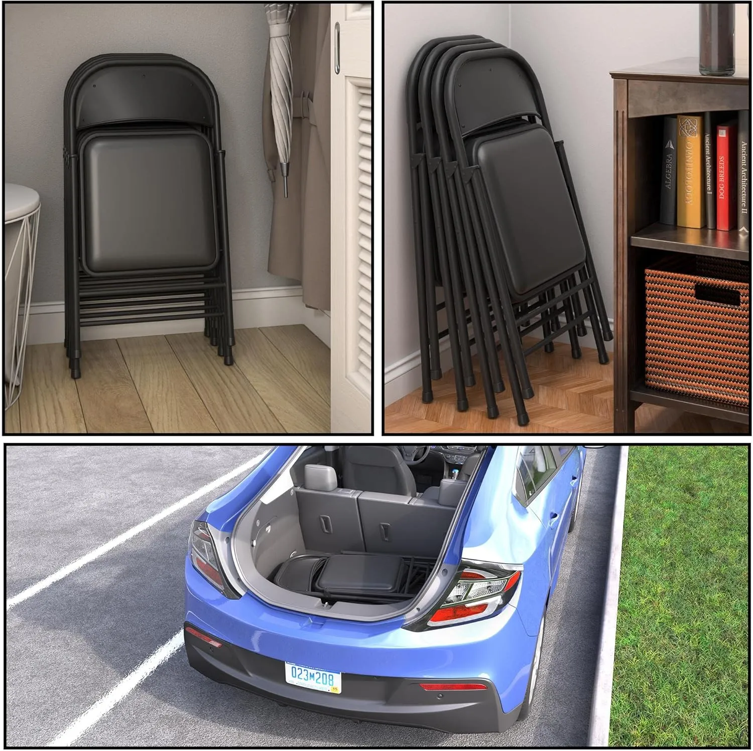 COSCO SmartFold Vinyl Folding Chair, 4-Pack, Black