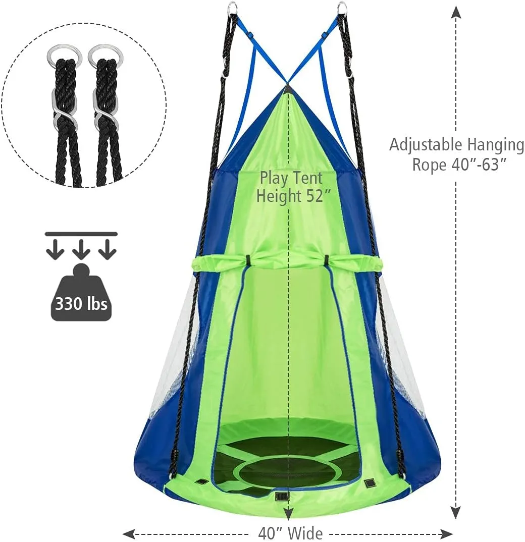 Costzon 2 in 1 Kids Detachable Hanging Chair Swing Tent Set, Hammock Nest Pod Hanging Swing Seat for Boys/Girls, Children Outdoor Indoor Swing Play House with Play Tent, Max Capacity 330 LBS (Green)